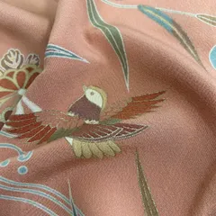 小紋 裄68 縮緬 流水に鳥 上品な染め 正絹 着物 MK-3087