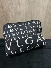 中古美品正規品　BVLGARI ロゴ モチーフ ポーチ コスメポーチナイロン ブラック ホワイト