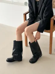 新品 ラウンドトゥ フォールディングブーツ 24.5cm サイズ 販売