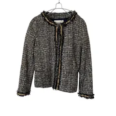 ZM1720【美品】ROPE PICNIC ロペピクニック ノーカラーツイードジャケット グレー サイズ38