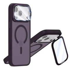 新品 iPhone 17 Air 対応 ケース Magsafe対応 マット仕上げ 半クリア カメラ保護 スタンド付き 半透明 アイフォン17Air 用 背面カバー ス 艶消し ストラップホール付き ハードケース紫