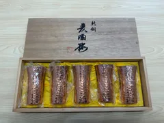 【未使用】純銅製 麦酒杯 5客セット ビアタンブラー 木箱入り 手打ち 槌目