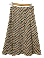 ダックス DAKS プリーツスカート 膝下丈 チェック柄 ベージュ系 38 M ウール ボトムス