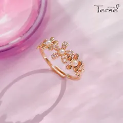 花 リング 開け口 ゴールド パール CZ ジルコニア バレンタイン プレゼント レディース 可愛い 上品 フォークリング 春 ギフト 彼女へ ホワイトデー 華やか 大人 アクセサリー 鏡面 立体的 花びら 送料無料 即購入OK 最短当日〜翌日発送