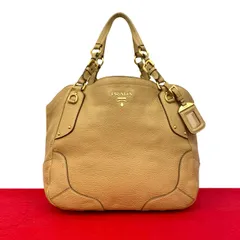 極 美品 PRADA プラダ ロゴ ゴールド 金具 ヴィッテロダイノ レザー 本革 トートバッグ ハンドバッグ A4収納可能 ベージュ 1539a
