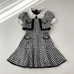 LIZLISA リズリサ ギンガムチェック ツイード ミニワンピース レイヤード風 パールビジュー 襟付き レース Y2K 姫ギャル