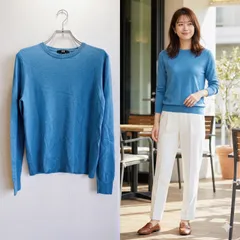 美品✨ ユニクロ UNIQLO エクストラ ファイン メリノ クルーネック セーター ニット クルーネック ウール 100 wool 毛 長袖 ベーシック シンプル 青 ブルー スカイブルー きれいめ 大人 カジュアル オフィス カジュアル 大きめ ゆったり