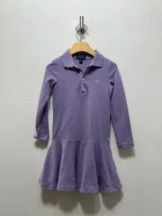 4T ポロ ラルフローレン ガールズ パープル 長袖 ワンピース