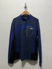 90 ザノースフェイス ブルー/ネイビー ハーフジップアップ 長袖Tシャツ