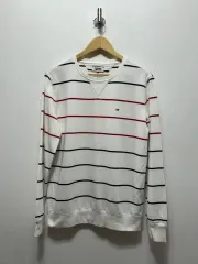 100 Tommy Hilfiger トミーヒルフィガー ジーンズ ストライプ 長袖 Tシャツ 白