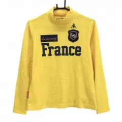 ルコック 長袖ハイネックシャツ イエロー×ネイビー 表微起毛 アクリル混 レディース L ゴルフウェア le coq sportif