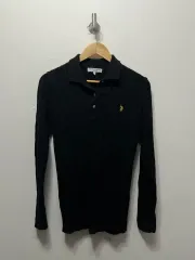 US ポロ アッスン ブラック ケーブル ニット 長袖Tシャツ S