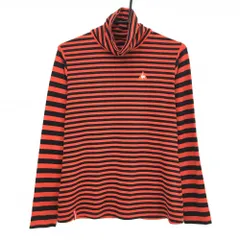 【美品】ルコックゴルフ 長袖ハイネックシャツ レッド×黒 ボーダー 微起毛 レディース LL ゴルフウェア le coq sportif