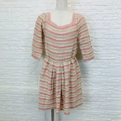 MERCURYDUO マーキュリーデュオ 7分袖ミニ丈ニットワンピース ボーダー柄 ピンク＆ベージュ系 フリーサイズ　5215