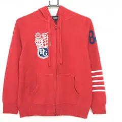 【美品】パーリーゲイツ ニットジップパーカー レッド×白 カシミヤ100％  レディース 1(M) ゴルフウェア PEARLY GATES