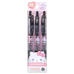 【メール便】ハローキティ ボールペン サラサクリップ 黒 3本セット 0.5mm ロゴ サンリオ カミオジャパン 新学期準備文具 ゼブラ SARASAクリップ 日本製 キャラクター グッズ 