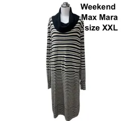 ◆ マックスマーラ MAXMARA WEEKEND LINE ワンピース ロング 長袖 ボーダー グレー 黒 ウール混 シルク混 XXL 15号 レディース H6A066