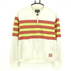 【美品】パーリーゲイツ ジャケットブルゾン ライトベージュ×レッド 胸元ボーダー レディース 1(M) ゴルフウェア PEARLY GATES