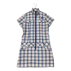 中古 レディース フィラゴルフ FILA GOLF ワンピース M 紺系 ネイビー系  半袖ジップアップ チェック×無地