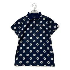 中古 レディース キャロウェイ Callaway 半袖ポロシャツ M 紺 ネイビー  花 ハイビスカスプリント柄