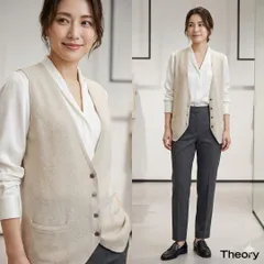 Theory セオリー【2】ニットベスト ジレ ストレッチ Vネック 前開き M