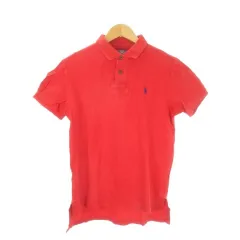 ポロ バイ ラルフローレン Polo by Ralph Lauren ポロシャツ M CUSTOM FIT 赤 レッド ダメージ加工 半袖 無地 ロゴ刺繍 /CK24 ■GY61