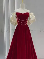 カラードレス カクテルドレス ロングドレス パーティードレス 発表会 演奏会 ステージドレス イブニングドレス 大人 赤 レッド パール飾り