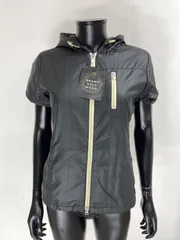 【USED】adidas アディダス ダブルジップ 半袖 パーカー ジャケット ロゴ刺繍 ブラック 黒 レディース M ゴルフウェア