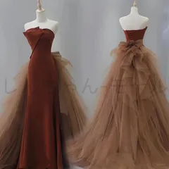 カラードレス ウェディングドレス ブラウン サテン ソフトマーメイドドレス ビスチェ ウエディングドレス イブニングドレス 発表会 演奏会 