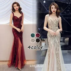 パーティードレス ロングドレス キャバドレス イブニングドレス マーメイド マキシドレス スパンコール 忘年会 演奏会 披露宴 結婚式 タイ