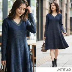 UNTITLED アンタイトル【2】ニットワンピース 膝丈 青 Vネック M