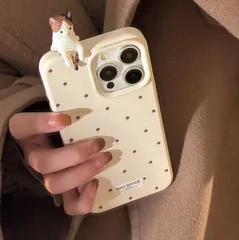 ぷっくり立体ねこ スマホケース 可愛い 猫 ドット柄 iPhone対応 ソフトケース （ミルキーホワイト）bu1