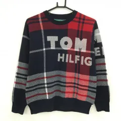 【美品】トミーヒルフィガーゴルフ セーター ネイビー×レッド チェック ロゴ ニット レディース M ゴルフウェア Tommy Hilfiger Golf