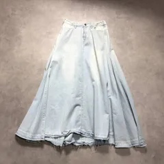 WH142●anana：裾カットオフ フレアデニムロングスカート ●02● 薄いインディゴ ダメージ リメイク風 ボリュームスカート
