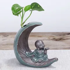 僧侶 坊主 花瓶 フラワーベース 置物 オブジェ ブルー 青 厄除け 運勢アップ インテリア 玄関 リビング 縁起物 開運 健康運 仕事運 家庭運 金運 商売?盛 モダン 風水 縁起物