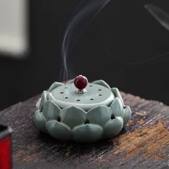 香炉禅飾り 香炉 蓮 蓮の花 緑 グリーン ホワイト 白 お香 お香立て 線香 蚊取り線香 リラックス リラクゼーション セラミック インテリア リビング 寝室 玄関 ヨガ