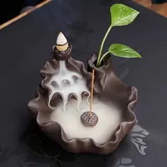 逆流香炉 お香 線香 香炉 葉っぱ ブラウン 風水グッズ 縁起物 贈り物 プレゼント インテリア 玄関 オフィス 高級感 運 開運 商売繁盛 黄金 リラクゼーション 寝室