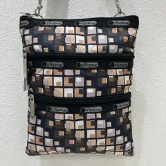 8060　LeSportsac　レスポートサック　 ショルダーバッグ　斜めがけ　紐調節可能　 総柄　ブラック<!-利用不可文字-!>ベージュ系　ナイロン　 軽量　3ZIP　ミニバッグ　レディース