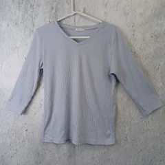 CINEMA CLUB シネマクラブ リブニット 水色 ライトブルー 七分袖 Lサイズ □〇