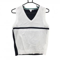 【美品】テーラーメイド ニットベスト 白×ネイビー コットン100% 一部メッシュ編み  レディース M ゴルフウェア TaylorMade