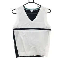 【美品】テーラーメイド ニットベスト 白×ネイビー コットン100% 一部メッシュ編み  レディース M ゴルフウェア TaylorMade