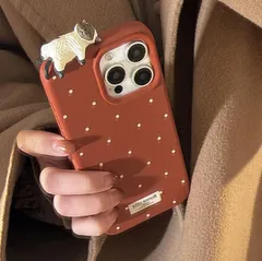 ぷっくり立体ねこ スマホケース 可愛い 猫 ドット柄 iPhone対応 ソフトケース （キャラメルレッド）bu1