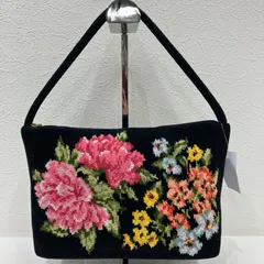 8146　FEILER　フェイラー　トートバッグ　 花柄　ブラック系　黒　シュニール織り　 ミニバッグ　レディース