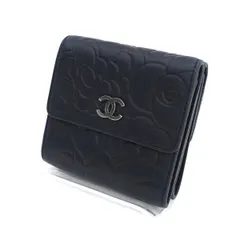 CHANEL / シャネル ◆ラムスキン ココ カメリア Wホック 三つ折り コンパクトウォレット 【財布/サイフ/ウォレット/wallet/コイン】 ブランド【中古】 
