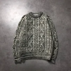 WQ1042●Oldderby Knitwear ：ケーブルニット ●34● 黒/白系 イギリス製 ざっくり ウール100％ セーター オールドダービー