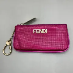 美品　希少　FENDI フェンディ　コインケース　小銭入れ　キーリング付き　メタリック　ロゴ　ゴールド金具　濃いピンク　archive