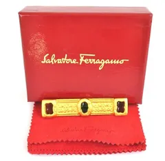 Salvatore Ferragamo サルヴァトーレフェラガモゴールドカラー ピンブローチ 3色ガラス レッド グリーン イエロー イタリア製 保存袋 外箱付 rk9947のサムネイル
