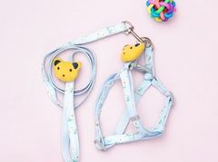 ペット用 犬用 くまちゃん付き ハーネスセット 花柄 ライトブルー