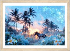 ハワイ 海 夕日 アート ヤシの木 風景画 アクリル絵の具 南国 絵画