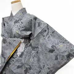 大島紬　未着用　小紋　花模様　小花　モノトーン　着物　013b p ms